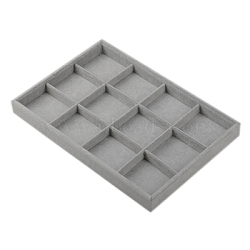 Jewelry Display Trays, Velvet and Wood, Cuboid, Silver, 350x240x30mm(X-ODIS-G004-04)