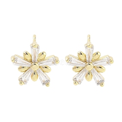 Brass Micro Pave Clear Cubic Zirconia Stud Earrings for Women, Flower, Real 18K Gold Plated, 10x10mm(EJEW-S217-E04)