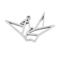 304 Stainless Steel Pendants, Laser Cut, Paper Crane, Stainless Steel Color, 30x43x1.5mm, Hole: 2mm(STAS-N095-022)