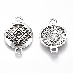 Tibetan Style Alloy Links, Textured, Cadmium Free & Lead Free, Flat Round, Antique Silver, 26x17.5x3mm, Hole: 2.5mm, about 410pcs/1000g(TIBE-R317-027AS-LF)