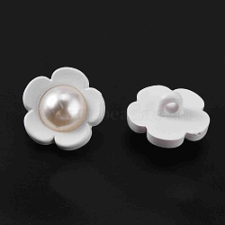 1-Hole Plstic Shank Buttons, with ABS Plastic Imitation Pearl, Flower, White, 17x17.5x10.5mm, Hole: 2.7mm(BUTT-WH0020-26B)