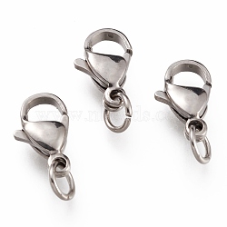 304 Stainless Steel Lobster Claw Clasps, With Jump Ring, Stainless Steel Color, 12x7x3.5mm, Hole: 3mm, Jump Ring: 5x0.6mm(X-STAS-G240-01D-P)