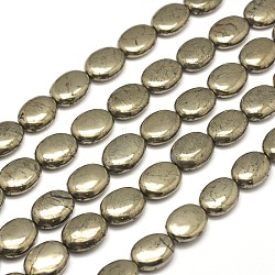 Oval Natural Pyrite Beads Strands, 14x10x5mm, Hole: 1mm, about 28pcs/strand, 15.7 inch(X-G-I126-19-14x10mm)