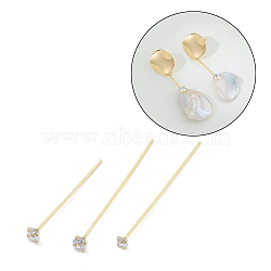 Brass Micro Pave Clear Cubic Zirconia Head Pins, Real 14K Gold Plated, 32.5x3x32.5mm(KK-M306-09G-01)