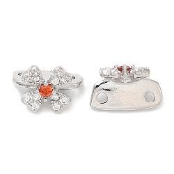Glass Connector Charms, Real Platinum Plated Brass Flower Links, Red, 11x7.5x7mm, Hole: 1.2mm(KK-K333-70P-01)
