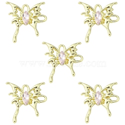 Rack Plating Alloy Connector Charms, Butterfly Links with Glass, Cadmium Free & Lead Free & Nickle Free, Golden, Pearl Pink, 29x28x4.5mm, Hole: 3.5x2.5mm(FIND-YW0001-93B)
