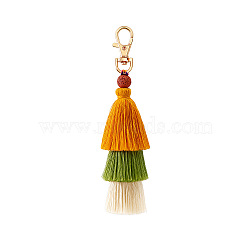 Cotton Tassels Pendant Decorations, with Alloy Findings, Orange, 14.8x4.5cm(KEYC-PW0002-066D)
