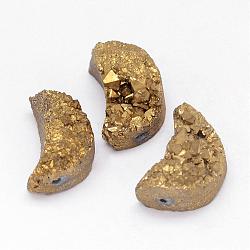 Electroplated Natural Druzy Quartz Crystal Beads, Moon, Golden Plated, 20x14x9~12mm, Hole: 1.5mm(G-G888-07B)