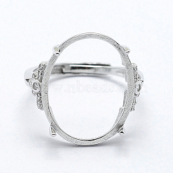 925 Sterling Silver Finger Ring Components, with Cubic Zirconia, Adjustable, Platinum, Size 8 (18mm), 2mm wide, Tray: 15x20mm(STER-G027-06P)