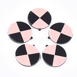 Cellulose Acetate(Resin) Pendants, Flat Round, Pink, 41x38x4mm, Hole: 1.5mm(KY-T008-18B)