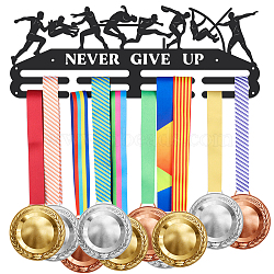 Fashion Iron Medal Hanger Holder Display Wall Rack, with Screws, Word Never Give Up, Sports Themed Pattern, 150x400mm(ODIS-WH0021-376)