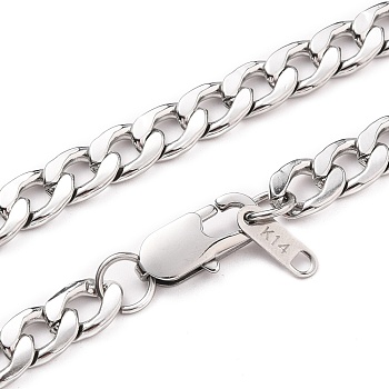 Men's 304 Stainless Steel Cuban Link Chain Necklaces, Chunky Chain Necklaces, with Lobster Claw Clasps, Stainless Steel Color, 20-1/4 inch(51.5cm)