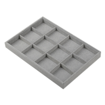 Jewelry Display Trays, Velvet and Wood, Cuboid, Silver, 350x240x30mm