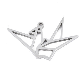 304 Stainless Steel Pendants, Laser Cut, Paper Crane, Stainless Steel Color, 30x43x1.5mm, Hole: 2mm