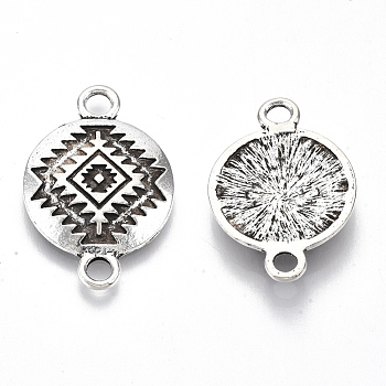 Tibetan Style Alloy Links, Textured, Cadmium Free & Lead Free, Flat Round, Antique Silver, 26x17.5x3mm, Hole: 2.5mm, about 410pcs/1000g