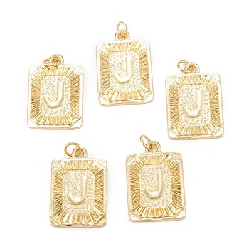 Brass Pendants, with Jump Ring, Long-Lasting Plated, Cadmium Free & Nickel Free & Lead Free, Rectangle with Alphabet, Real 18K Gold Plated, Letter.C, 23.5x16x2mm, Jump Ring: 5x0.7mm, 3.6mm Inner Diameter