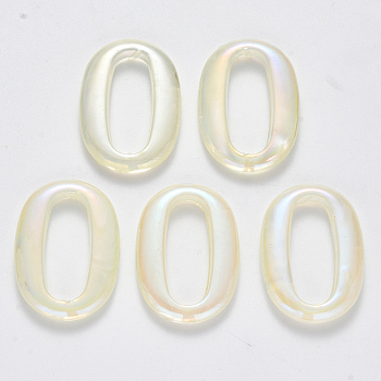 Transparent Acrylic Linking Rings, AB Color Plated, Imitation Gemstone Style, Oval, Beige, 35.5x25x4.5mm, Inner Diameter: 26x10.5mm