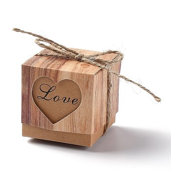 Brown Paper Heart Candboard Box, with Hemp Rope, Gift Wrapping Bags, for Presents Candies Cookies, with Word Love, Peru, 5.1x5.1x5cm