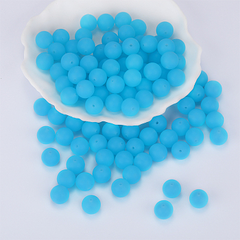 Round Silicone Focal Beads, Chewing Beads For Teethers, DIY Nursing Necklaces Making, Light Cyan, 15mm, Hole: 2mm