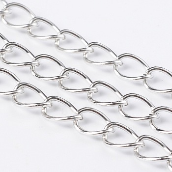 Iron Twisted Chains, Unwelded, with Spool, Oval, Platinum, 11x8x1.4mm