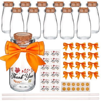 Thanksgiving Day Gift Kits, Glass Cork Bottles, Polyester Bowknot, Paper Stickers, Plastic Heat Transfer Film Stickers & Glue Sticks, Dark Orange