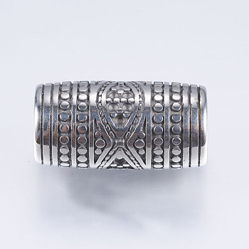 304 Stainless Steel Tube Beads, Large Hole Beads, Antique Silver, 24x12mm, Hole: 8.5mm