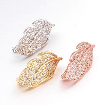 Leaf Brass Micro Pave Cubic Zirconia Enhancer Shortener Bails, Hinged Pendant Bails, with Loop, Nickel Free & Lead Free, Mixed Color, 23.5x11x8mm, Hole: 1.2mm