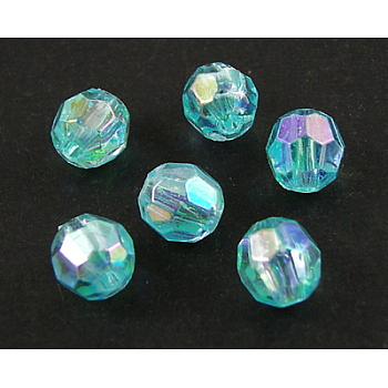 Eco-Friendly Transparent Acrylic Beads, Faceted, Round, AB Color, Sky Blue, 8mm, Hole: 1.5mm, about 2000pcs/500g