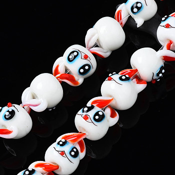 Handmade Bumpy Lampwork Beads Strands, Rabbit, White, 18x13.5x14.5mm, Hole: 1.8mm, about 30pcs/strand, 19.53 inch(49.6cm)