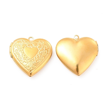 Ion Plating(IP) 304 Stainless Steel Locket Pendants, Photo Frame Charms for Necklaces, Heart, Golden, 29x28.5x7mm, Hole: 2.1mm