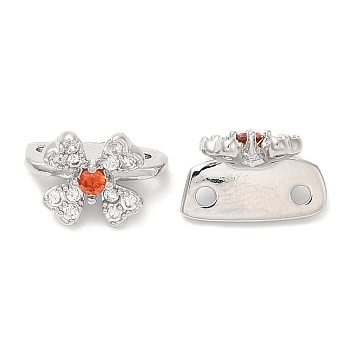 Glass Connector Charms, Real Platinum Plated Brass Flower Links, Red, 11x7.5x7mm, Hole: 1.2mm