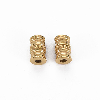 Ion Plating(IP) 304 Stainless Steel Beads, Cadmium Free & Nickel Free & Lead Free, Grooved, Column, Real 14K Gold Plated, 9.5x6mm, Hole: 2mm