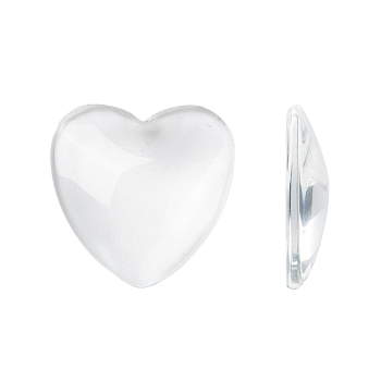 Transparent Glass Heart Cabochons, Clear, 25x25x6~6.5mm
