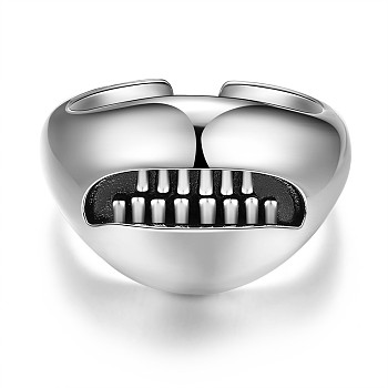 SHEGRACE 925 Sterling Silver Finger Rings, Tooth, Antique Silver, Size 6, 17mm