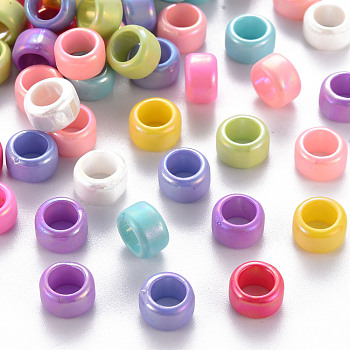 Opaque Acrylic European Beads,  Dyed, AB Color, Large Hole Beads, Column, Mixed Color, 8x5mm, Hole: 5mm, about 2890pcs/500g