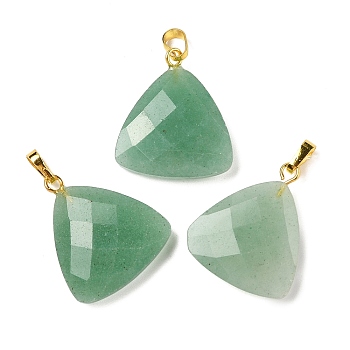 Natural Green Aventurine Pendants, with Brass Findings, Faceted, Triangle Charms, 23.5x21x6mm, Hole: 7x4mm