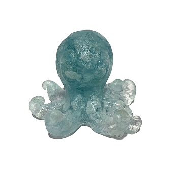Resin Octopus Figurine Home Decoration, with Natural Aquamarine Chips Inside Display Decorations, 60x65x40mm