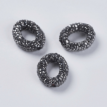 Polymer Clay Rhinestone Beads, Ring, Hematite, 17.5~18x14~14.5x5mm, Hole: 2mm