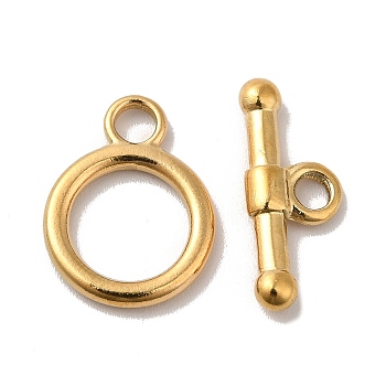 Ion Plating(IP) 304 Stainless Steel Toggle Clasps, Ring, Real 18K Gold Plated, Ring: 15.5x12x2mm, Hole: 2mm, Bar: 17x7x3mm, Hole: 2.5mm