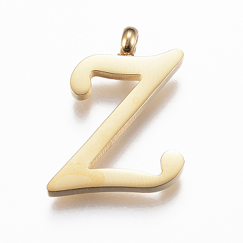 304 Stainless Steel Pendants, Initial Letter, Letter.Z, Golden, 18x14x2mm, Hole: 2mm
