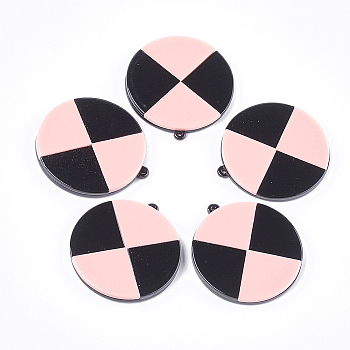 Cellulose Acetate(Resin) Pendants, Flat Round, Pink, 41x38x4mm, Hole: 1.5mm