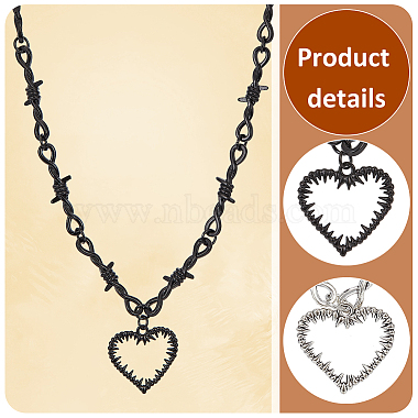 2Pcs 2 Colors Alloy Heart Pendant Necklace with Thorn Chains for Women(NJEW-AN0001-68)-3
