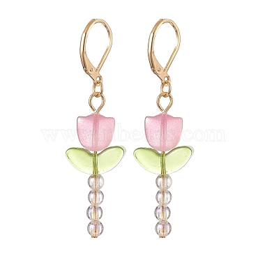 Lampwork Beaded Tulip Dangle Leverback Earrings(EJEW-JE05232)-3