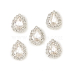 Sew on Rhinestone, Multi-Strand Links, Teardrop, with Brass Prong Settings, Garments Accessories, 925 Sterling Silver Plated, Faceted, Crystal, 15x11.5x5mm, Hole: 1mm(RB-CBA5C2B-02A)