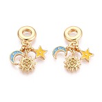 Brass Micro Pave Clear Cubic Zirconia and Enamel European Dangle Charms, Sun & Star & Moon, Large Hole Pendants, Real 18K Gold Plated, Colorful, 27mm, Hole: 4.8mm(KK-T079-73G)