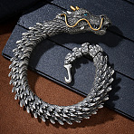 Dragon Brass Cuff Bangles for Men, Antique Silver, 9-1/2 inch(24cm)(FS-WGEACA2-05)