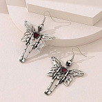 Skeleton with Wing Alloy Rhinestone Dangle Earrings, Antique Silver, 74x47mm(FS-WG4C360-01)