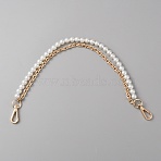 Plastic Imitation Pearl Beaded Double Strand Bag Handles, with Iron Cable Chain & Swivel Clasp, Golden, 410~412x7mm(DIY-WH0449-21A-G)
