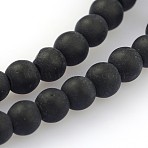 Frosted Glass Round Bead Strands, Black, 4mm, Hole: 1mm, about 80pcs/strand, 12 inch(GLAA-J064-4mm-02)
