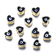 Alloy Enamel Beads, Cadmium Free & Lead Free, Light Gold, Heart with Eye, Black, 7.5x8x5mm, Hole: 1.4mm(PALLOY-Q441-036C-RS)
